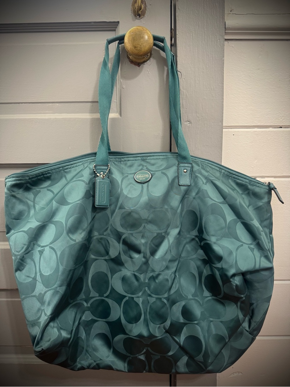 Coach Teal Signature Tote Bag